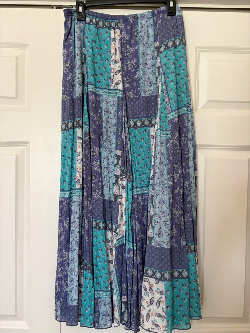 Patchwork Maxi Skirt in Teal White & Purple
